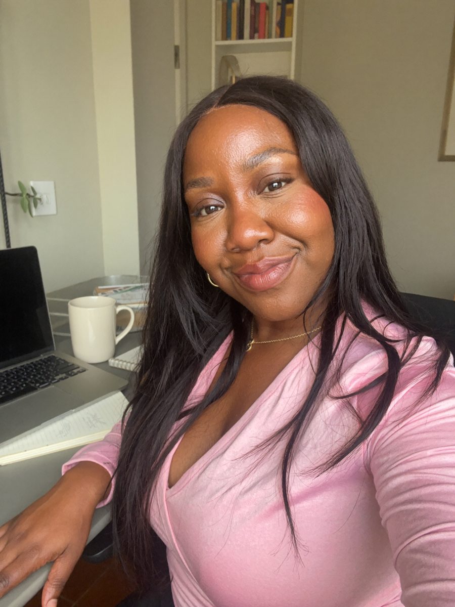Rochelle relaxed and happy working from home