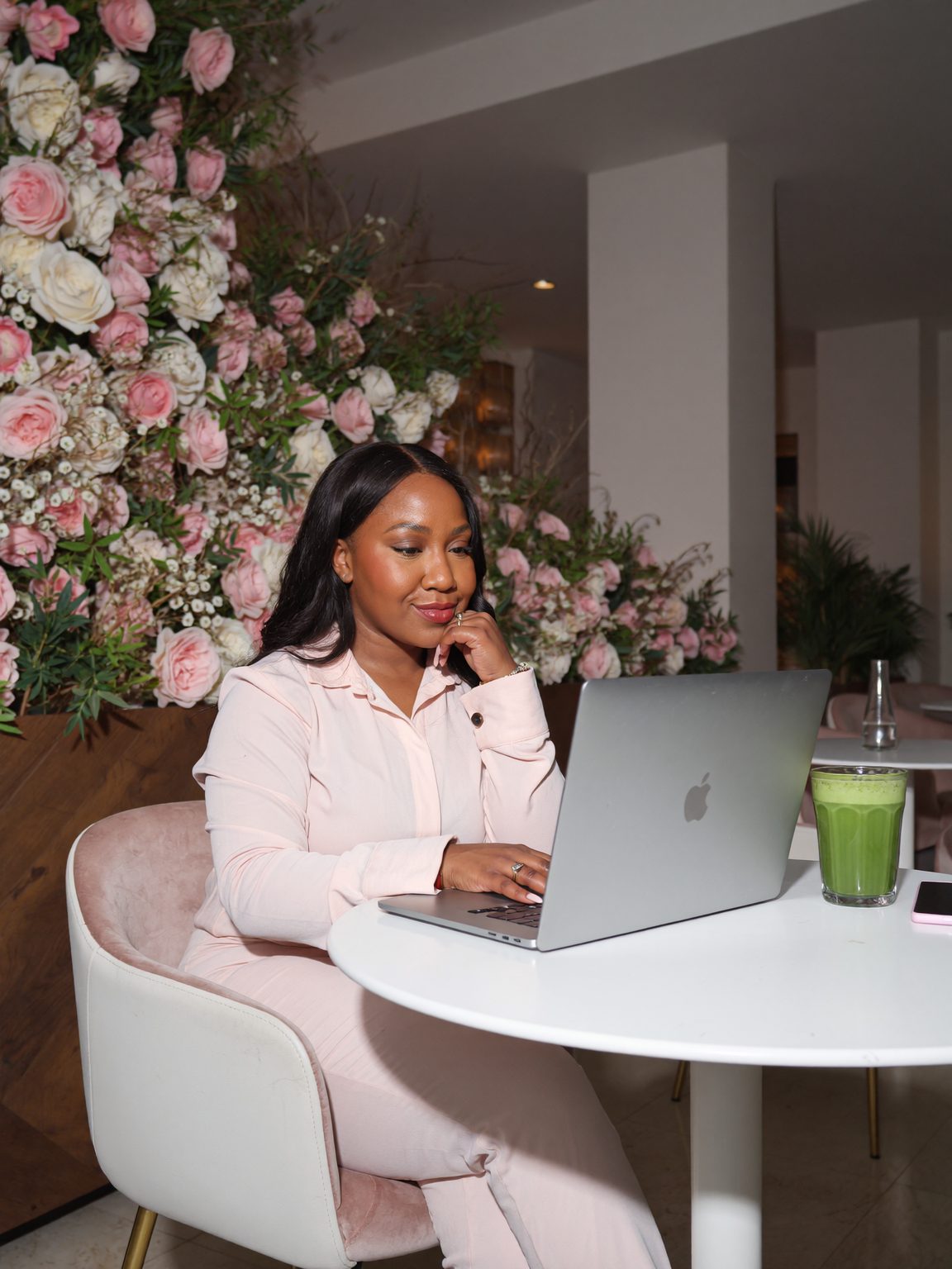 Rochelle working on her laptop